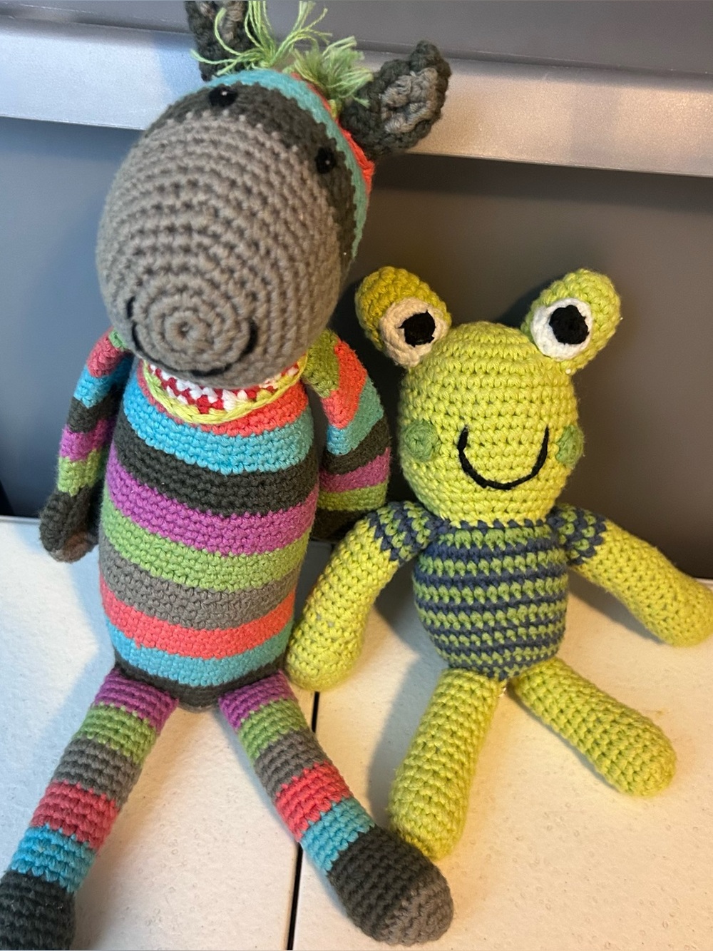 Pebble Crochet Horse & Frog Handmade Knit Stuffed Animal Toy Plush Lot
